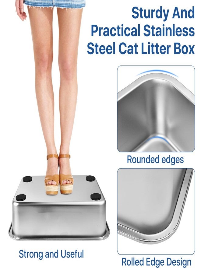 Lainballow Stainless Steel Cat Litter Box, 16 x 12 x 4 Large Litter Box, Non Stick Kitty Litter Pan with Metal Litter Scoop and Anti Slip Stickers for Kitten, Guinea Pig and Rabbit - Image 5